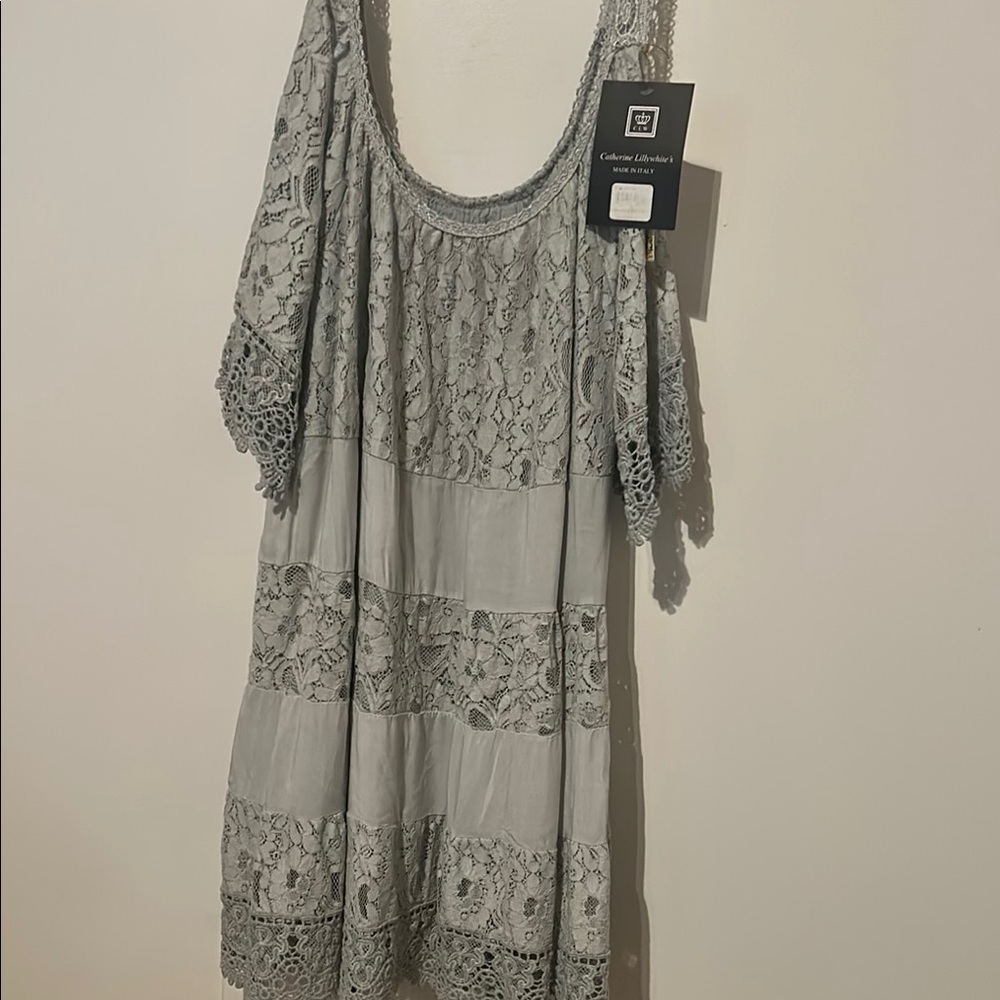 Gray Tiered Mini Sundress with Flutter Sleeves